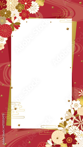 和風花柄の背景素材（フルHD 16:9）