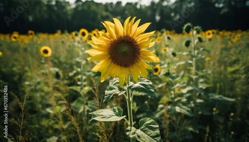 Sunflower  yellow plant  outdoors  meadow  agriculture  beauty in nature generated by AI