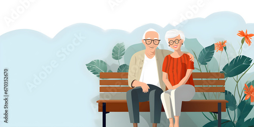 minimalist illustration of happy retired senior couple
