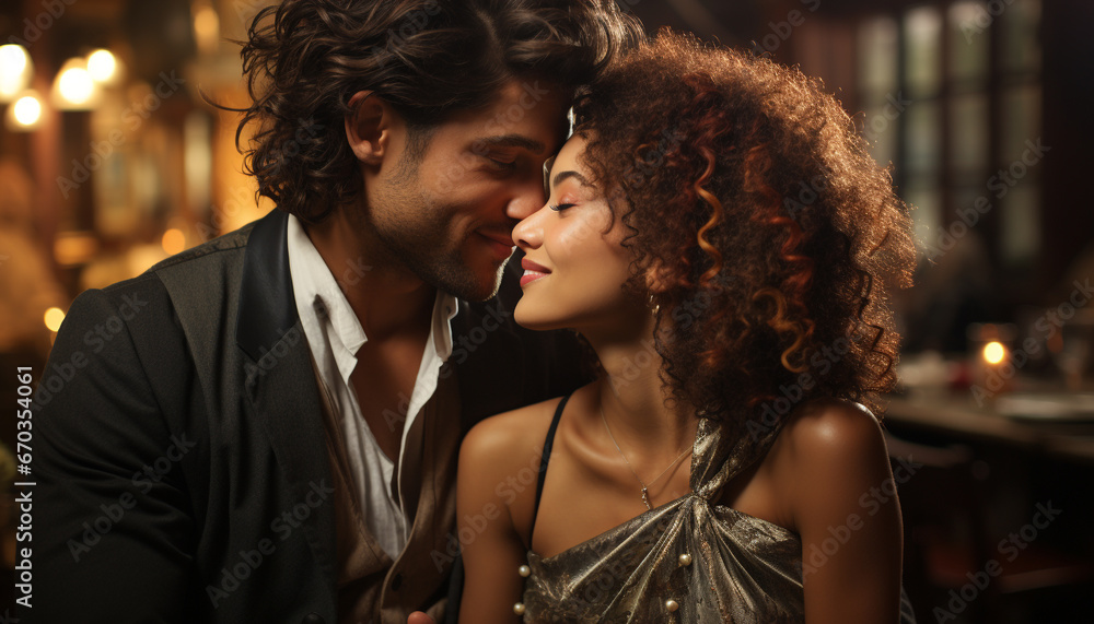 Young adults in love, embracing, enjoying nightlife, celebrating their relationship generated by AI Young adults in love, embracing, enjoying nightlife, celebrating their relationship generated by AI