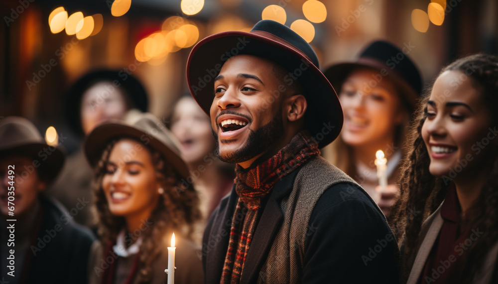 Fototapeta premium Young adults enjoying a carefree night, smiling and laughing together generated by AI