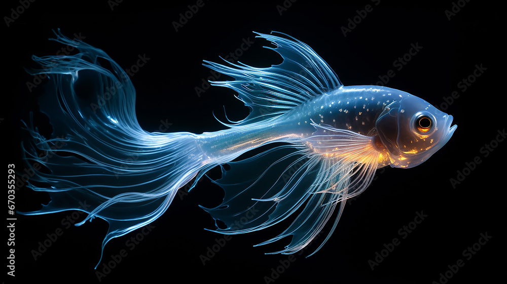 luminous fish transparent animal deep-sea creature fictional , light ocean depth, overlay layer isolated on black background luminous fish transparent animal deep-sea creature fictional , light ocean depth, overlay layer isolated on black background