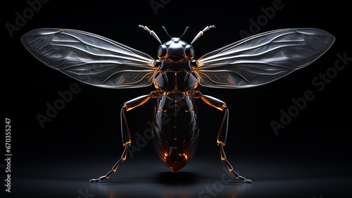 fantastic macro insect invented isolated on a black background, glowing transparent unusual creature generated © kichigin19