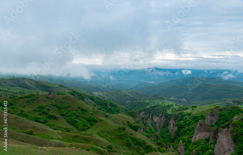 beautiful spring nature, foggy day, rocks photo