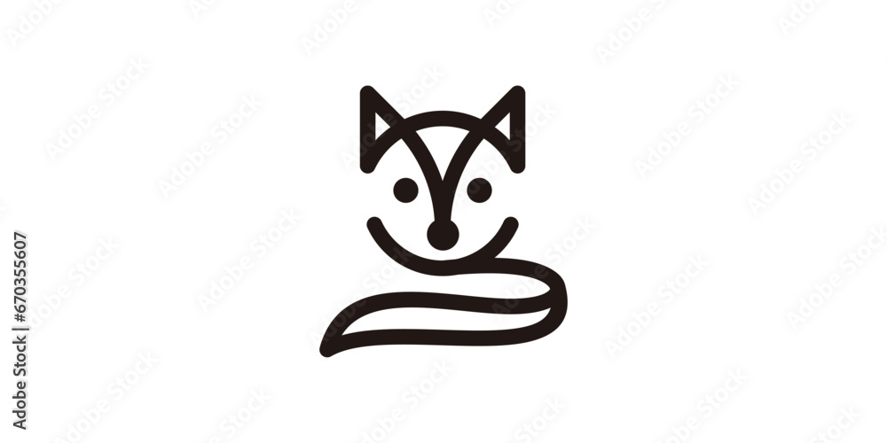 Fototapeta premium The cute fox logo design is made in a minimalist line style.