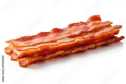 Fried bacon strips on white background