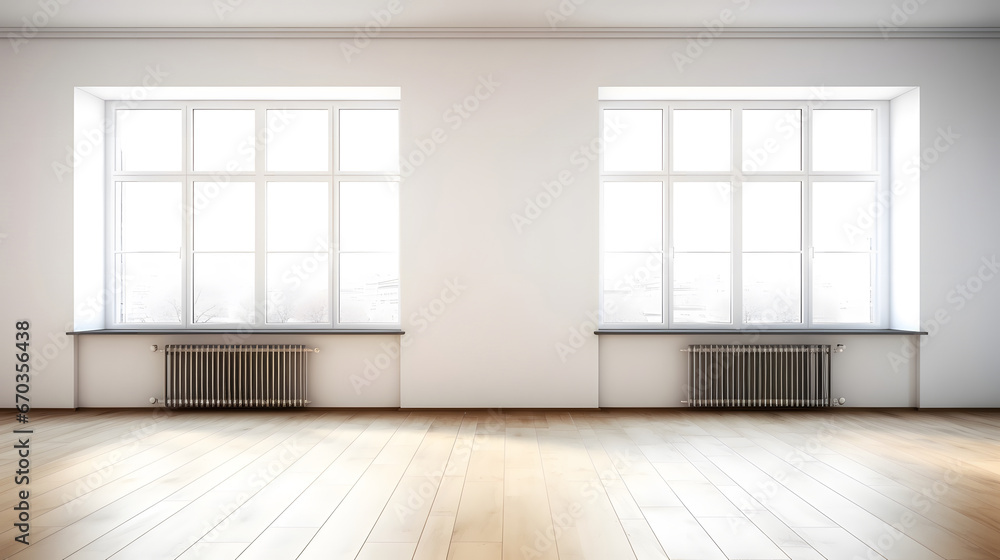 Fototapeta premium empty room with window, Beautiful flat unfurnished chamber with glass panes With copyspace for text