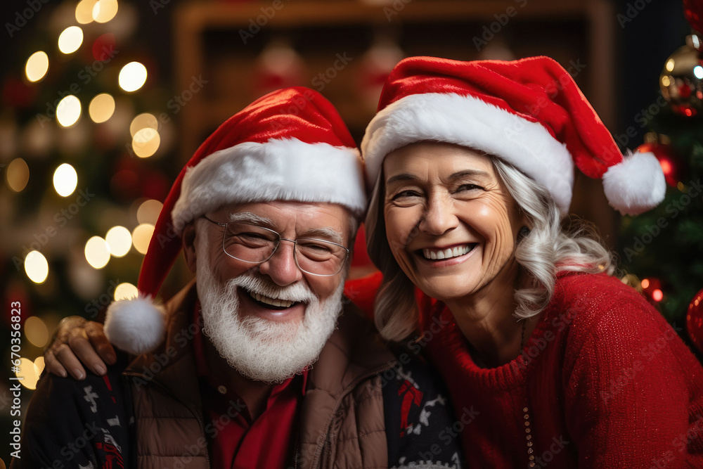 senior couple celebrating Christmas festival. senior couple celebrating Christmas festival.