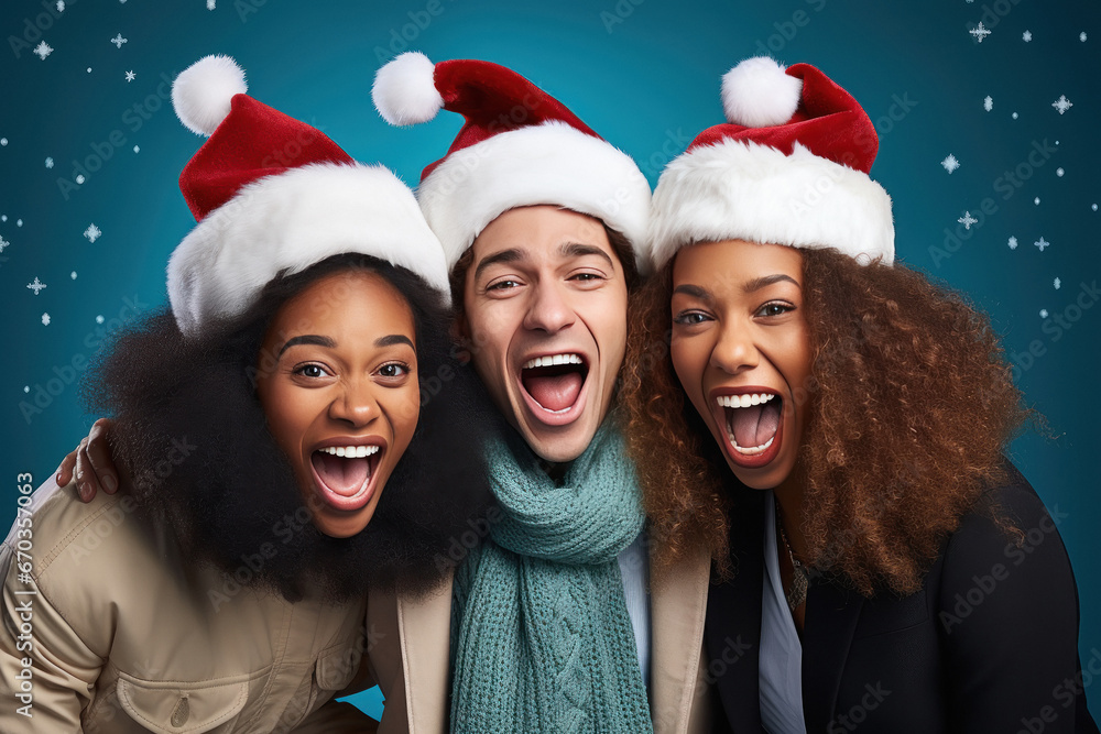 people shouting and excited in santa hat people shouting and excited in santa hat