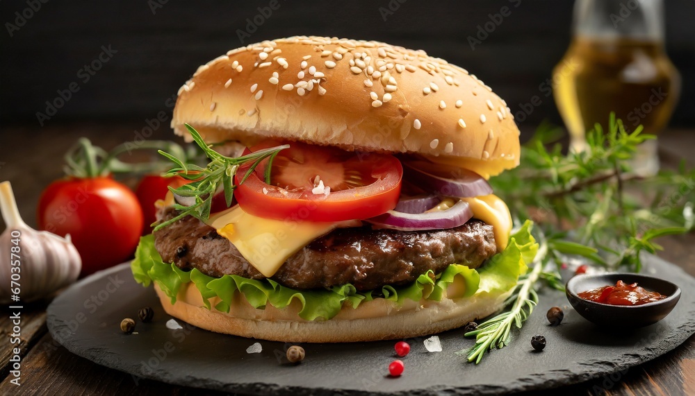 Sizzling Satisfaction: Up-Close Beef Burger Sizzling Satisfaction: Up-Close Beef Burger