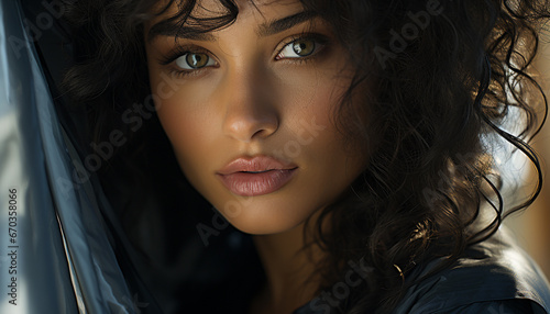 Young adult beauty looking at camera, close up, brown hair sensuality generated by AI