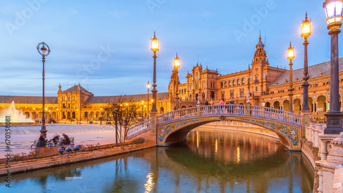 Panoramic view of Plaza de Espana in Seville, Spain