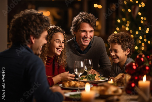 Family enjoying food, christmas party concept.