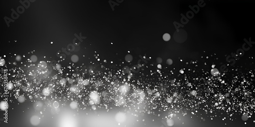 Glitter light white particles stage and light shine isolated on black background, 