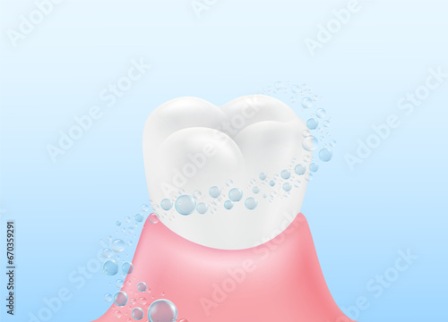 Properties of fluoride Helps keep gums and teeth healthy. Oral hygiene and dental hygiene concepts. Realistic vector illustration file.