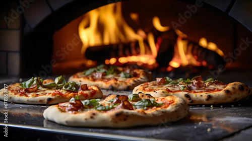 pizza in oven, close-up of a pizza oven with a pizza cooking inside