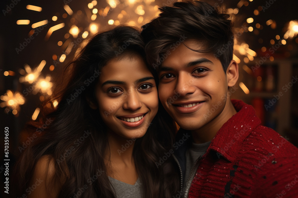 Young indian couple celebrating new year festival. Young indian couple celebrating new year festival.