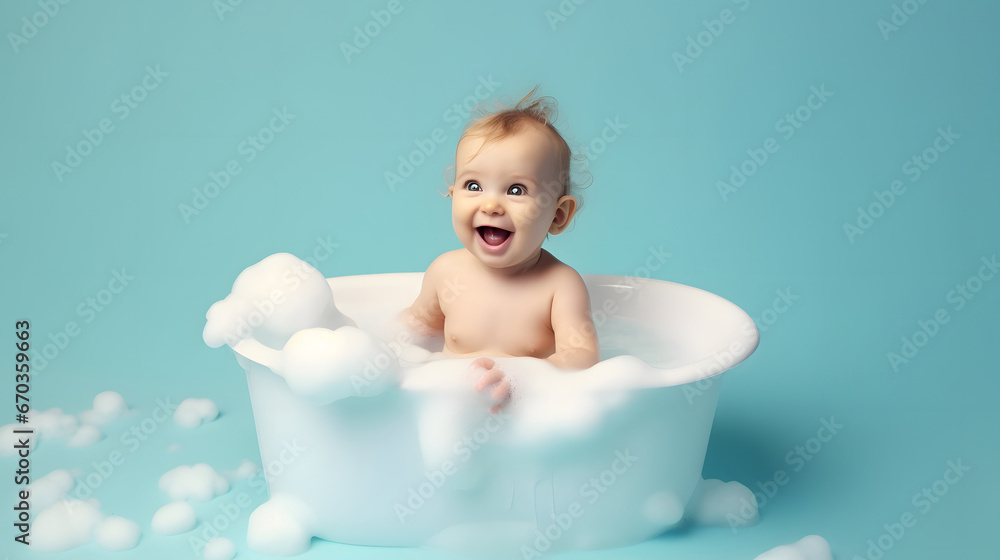 child taking a bath, Cute baby in bathtub child taking a bath, Cute baby in bathtub