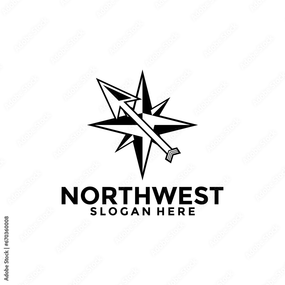 Northwest Compass logo design vector template, Creative compass logo with arrow Northwest Compass logo design vector template, Creative compass logo with arrow
