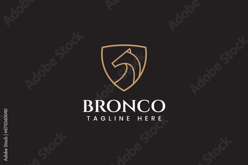 Free Download horse head with shield frame line art style modern logo design template - GFXLoad