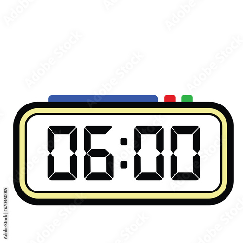 Digital Clock Time at 06:00, Time Illustration 24 Hours Format