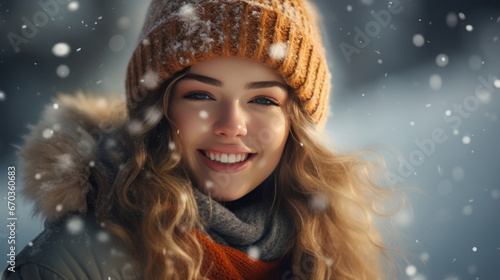 beautiful girl enjoying snowfall