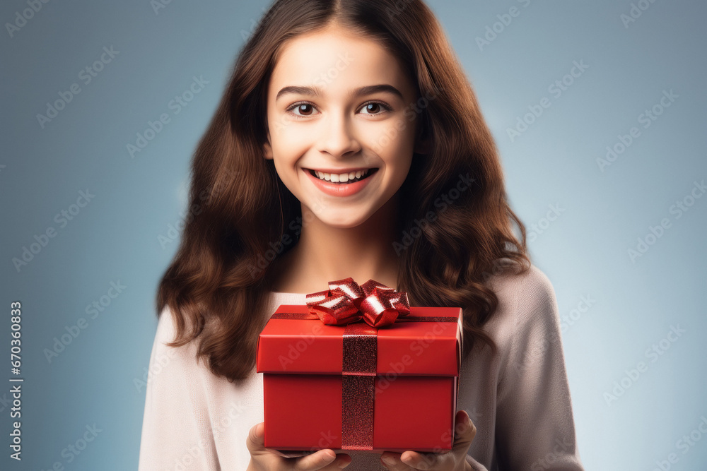 cute little girl holding gift box in hand cute little girl holding gift box in hand