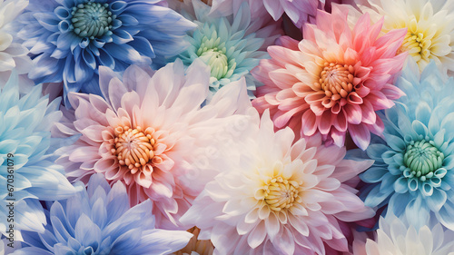 multicolored chrysanthemum flowers spectrum rainbow nature background soft abstract tile © kichigin19