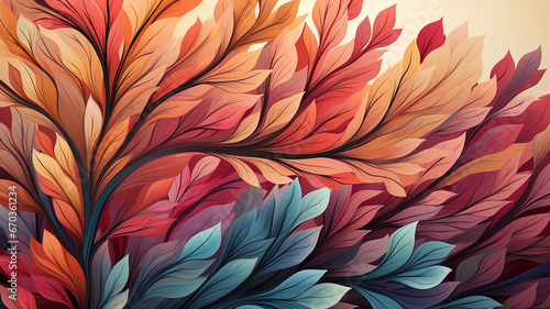 autumn leaves and branches background, abstract soft color softpastel bright colors, fall pattern