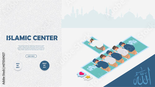 islamic center concept banner with character. can use for web banner  infographics