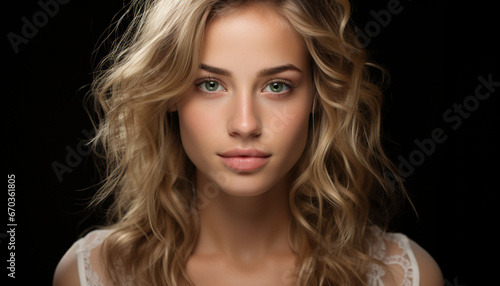 Beautiful young woman with long blond hair looking at camera generated by AI