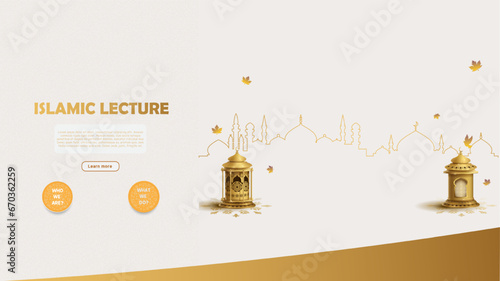 Islamic lecture display design with two golden lanterns. Used for website purposes