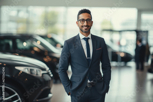 Successful businessman standing with new car © PRASANNAPIX