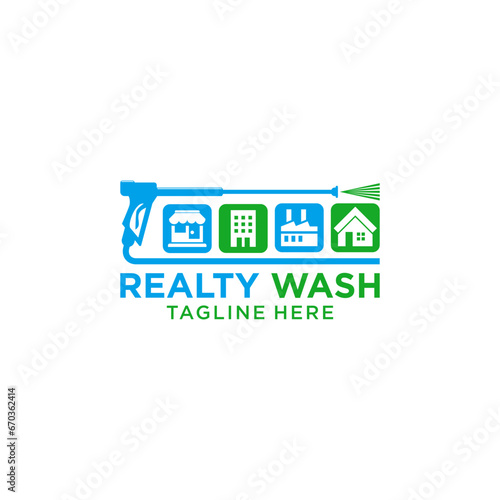 Pressure washing logo design template, exterior cleaning service that uses soft wash and pressure washing to clean roofs, houses, and any surface