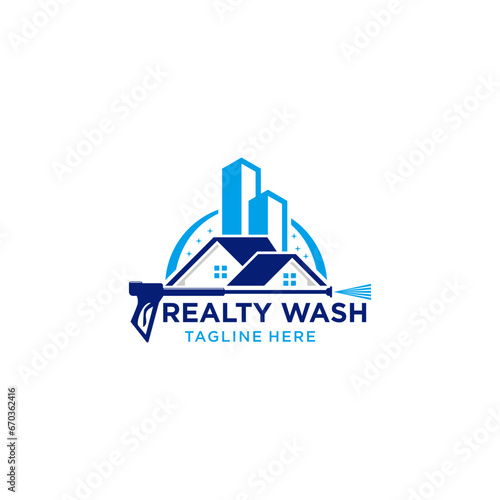 Pressure washing logo design template, exterior cleaning service that uses soft wash and pressure washing to clean roofs, houses, and any surface
