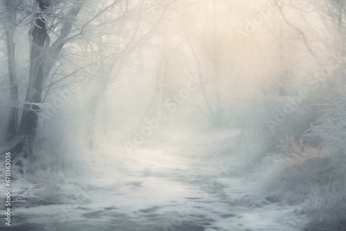 Soft fog winter snow theme landscape frame background Generative AI