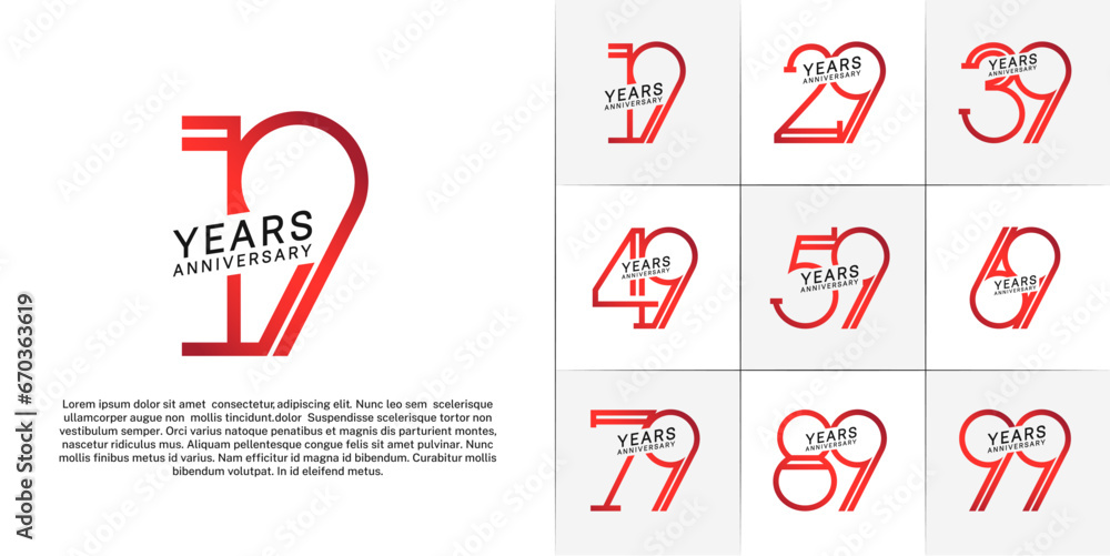 set of anniversary logotype red and black color for special celebration event