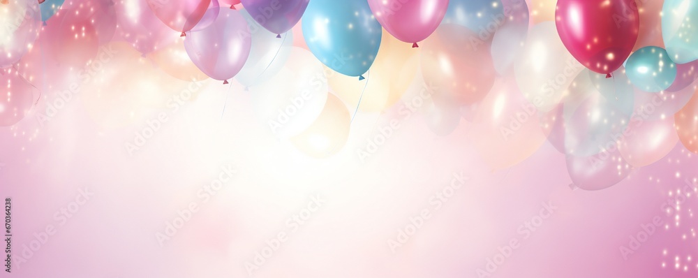 Soft gentle Birthday background composition with balloons and confetti birthday card or invitation design Generative AI