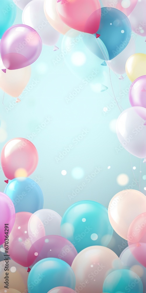 Soft gentle Birthday background composition with balloons and confetti birthday card or invitation design Generative AI