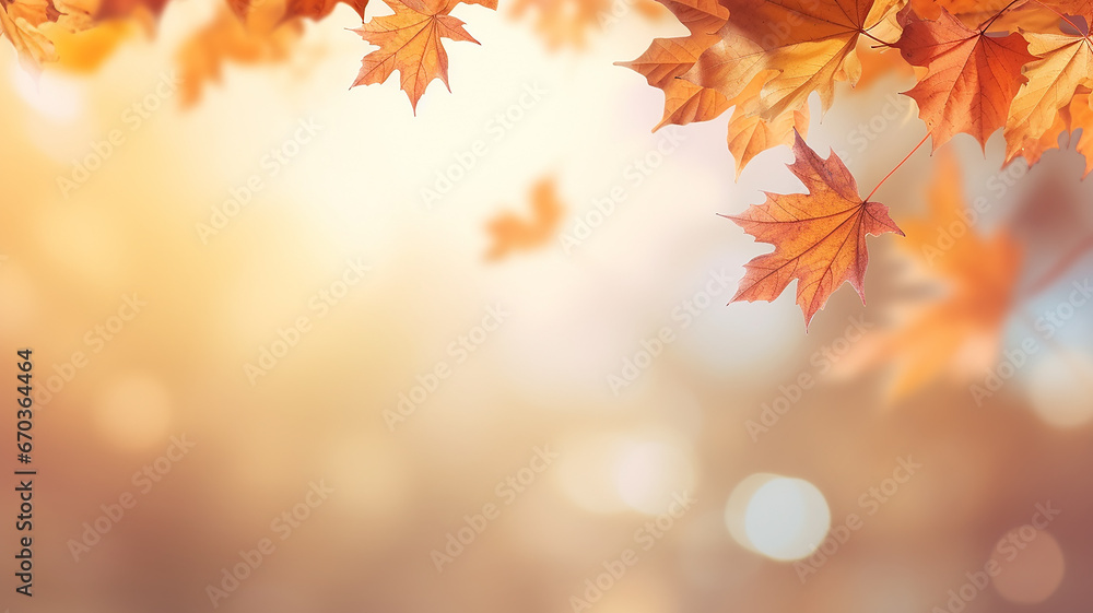 maple leaves on abstract blurred background with bokeh copy space, light bright autumn background for text maple leaves on abstract blurred background with bokeh copy space, light bright autumn background for text