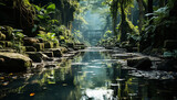 Tranquil tropical rainforest reflects beauty in nature green landscape generated by AI