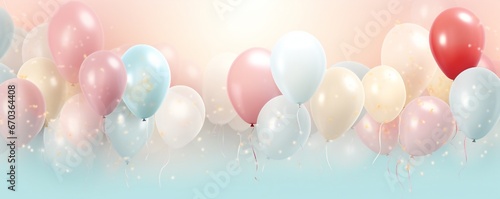 Soft gentle Birthday background composition with balloons and confetti birthday card or invitation design Generative AI