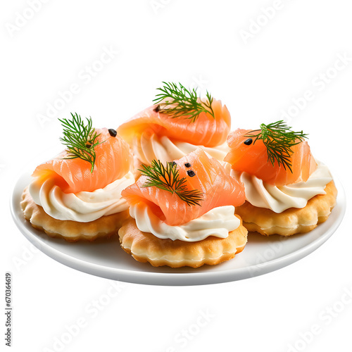 Canapes with smoked salmon and cream cheese isolated on transparent background Generative AI