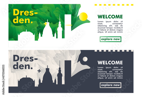 Germany Dresden city banner pack with abstract skyline, cityscape, landmark and attraction. Saxony vertical travel vector illustration layout set for website, page, presentation, header, footer