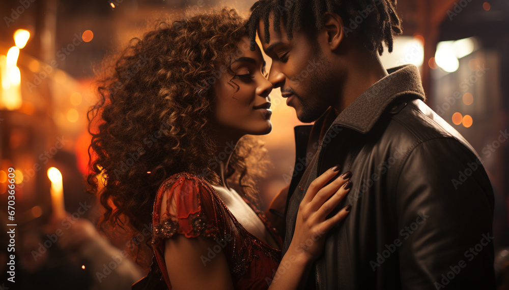 Young adults enjoying nightlife, dancing, embracing, and smiling in a nightclub generated by AI Young adults enjoying nightlife, dancing, embracing, and smiling in a nightclub generated by AI
