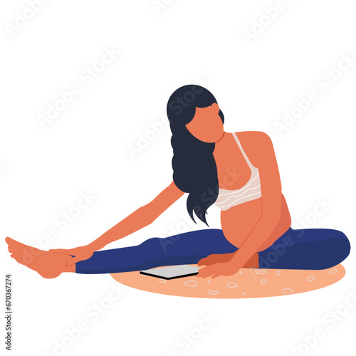 pregnant girl in yoga pose. does stretching