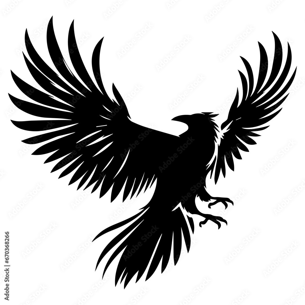 Fototapeta premium Flying Crow vector silhouette black color illustration