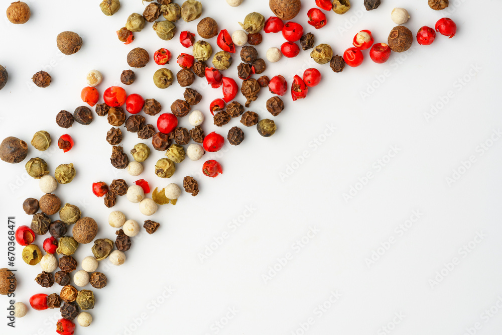 Mix of peppercorns isolated on white background Mix of peppercorns isolated on white background