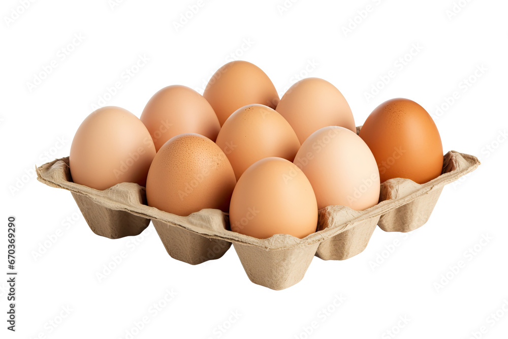 eggs in a tray on an isolated white background