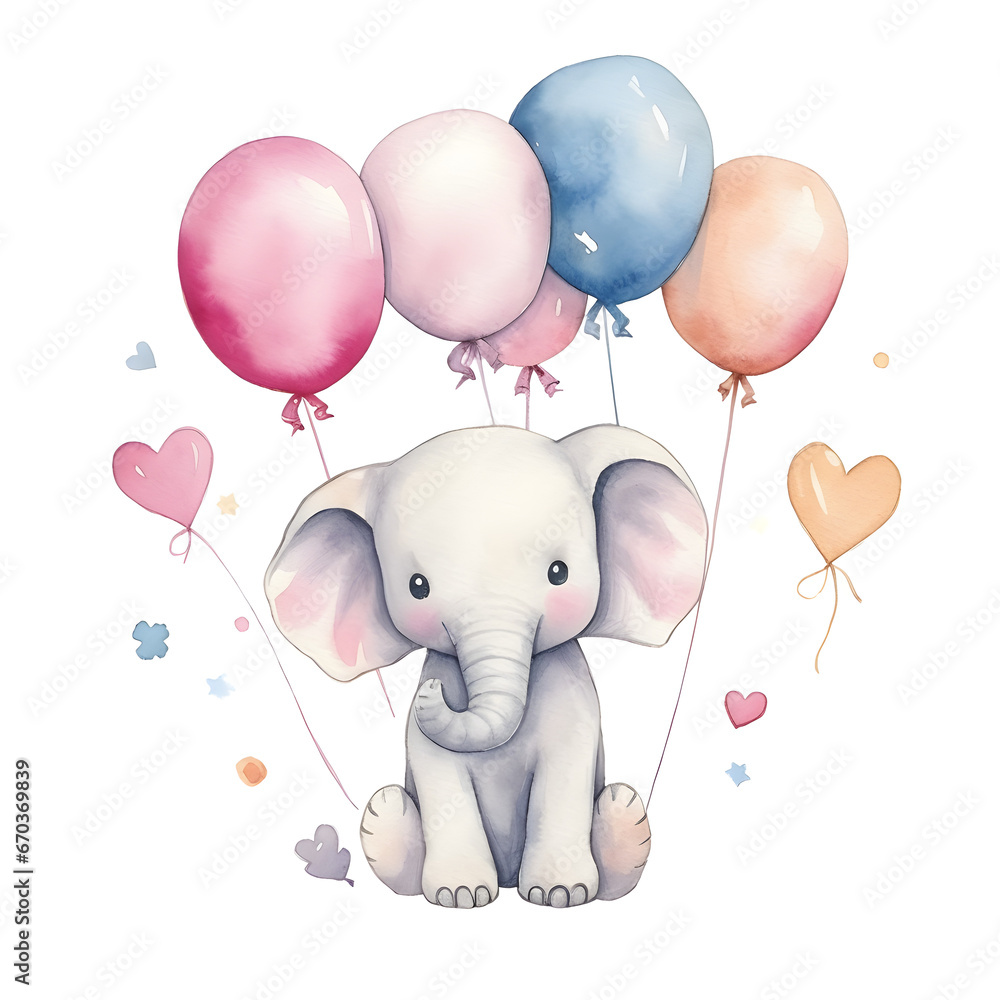 Cute Elephants Pink Balloons Love Baby T-Shirt Cute Elephants Pink Balloons Love Baby T-Shirt